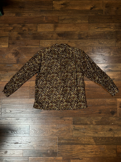Vintage FY2 100% Silk Blouse - Brown Cheetah Animal Print Button Front - Size Medium