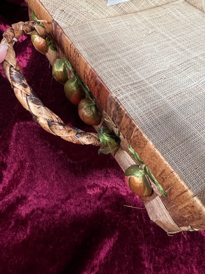 Vintage Raffia Serving Basket - Handwoven Fruit Basket Centerpiece