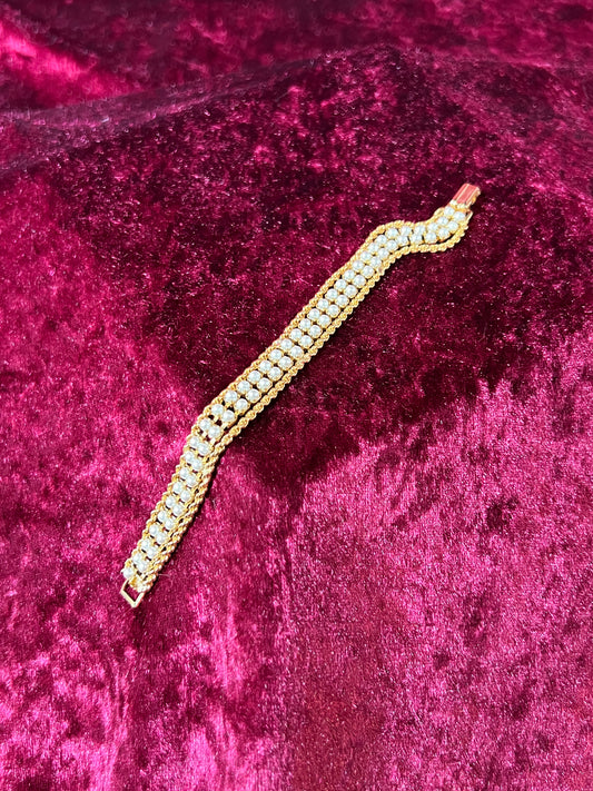 Vintage Jewelry - Multi-Strand Bracelet - Gold Tone - Dainty Faux Pearls - 7"