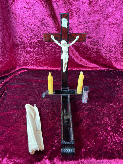 Vintage Religio - Wall Hanging Last Rites Kit - Bakelite Crucifix - 13.75"