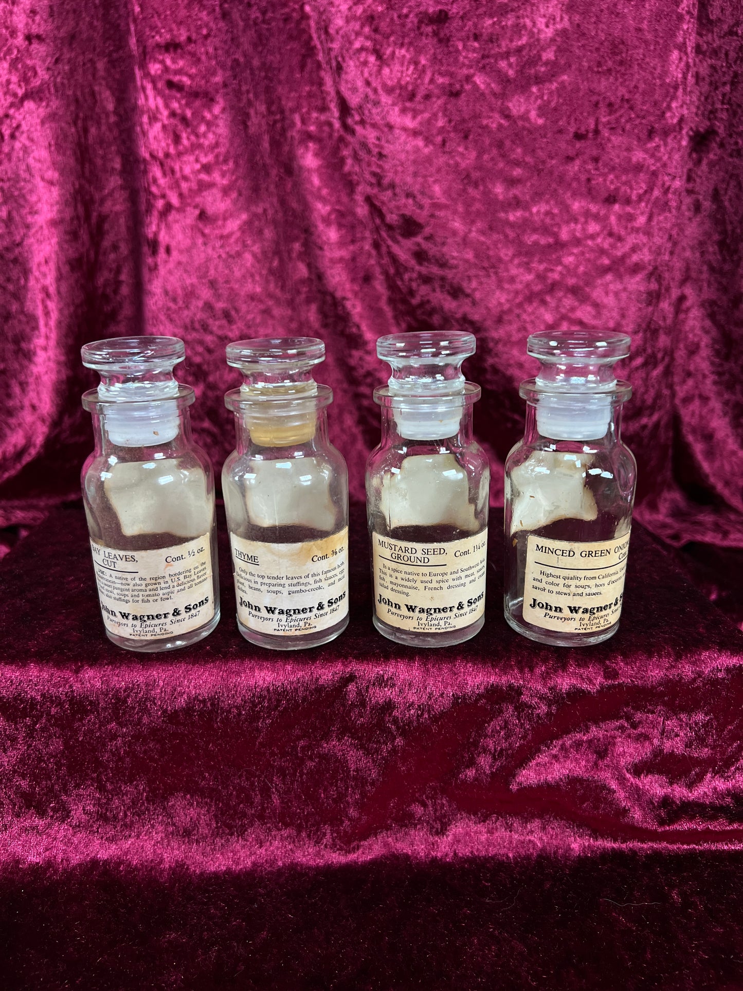 Vintage Glass Apothecary Style Spice Jar Set with Original Labels - Kitchen Collection Set