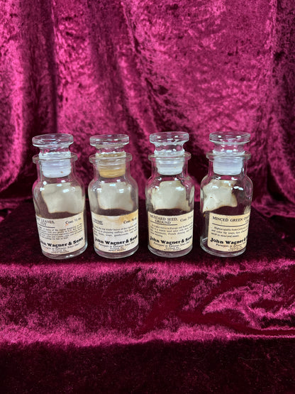 Vintage Glass Apothecary Style Spice Jar Set with Original Labels - Kitchen Collection Set
