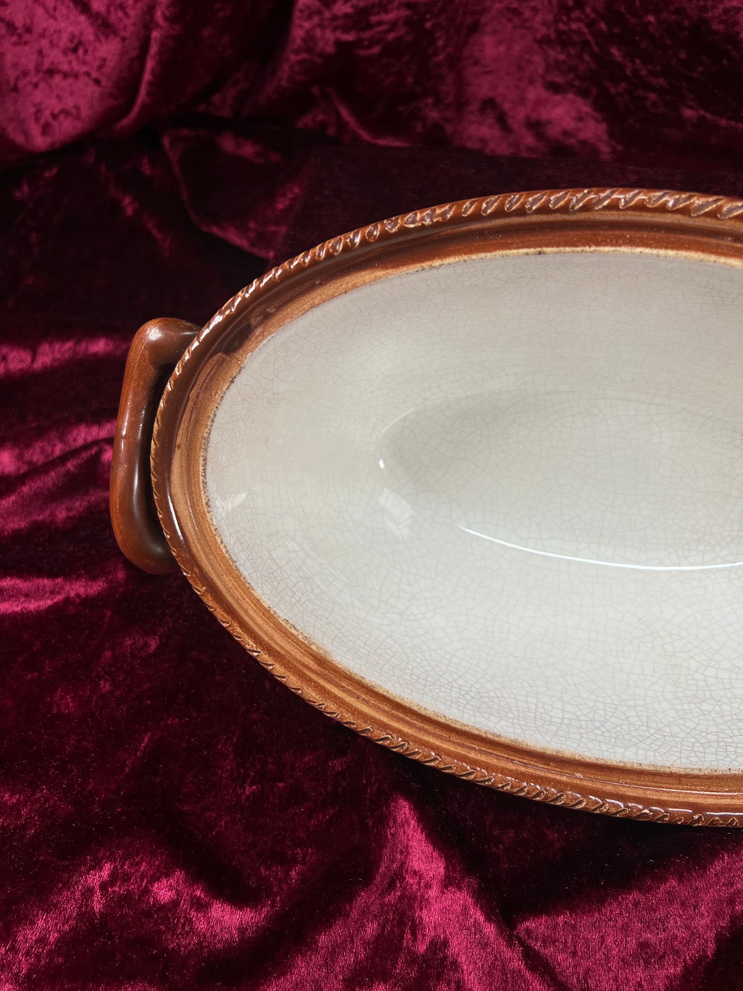 Vintage Ceramic Covered Casserole Dish - Majolica Mushroom Lid Basketweave Belgium Tellurite