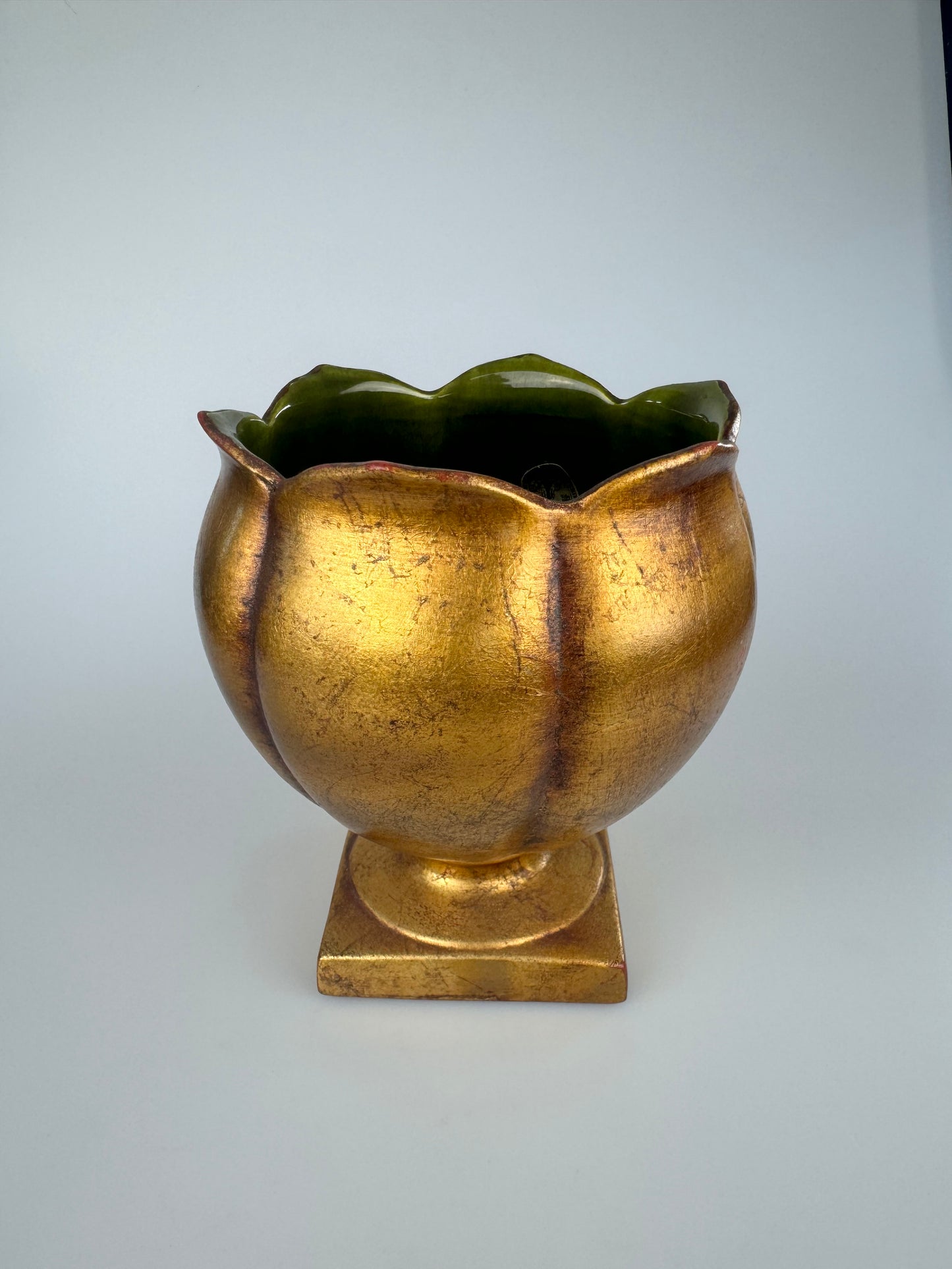 Vintage Gold Footed Planter Pot w/ Green Glaze by Anthony Freeman McFarlin Pottery - Made in USA