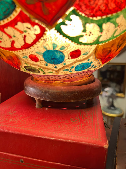 Vintage Lamp - MCM Tabletop Globe Lamp - Hand Painted Camel Bladder