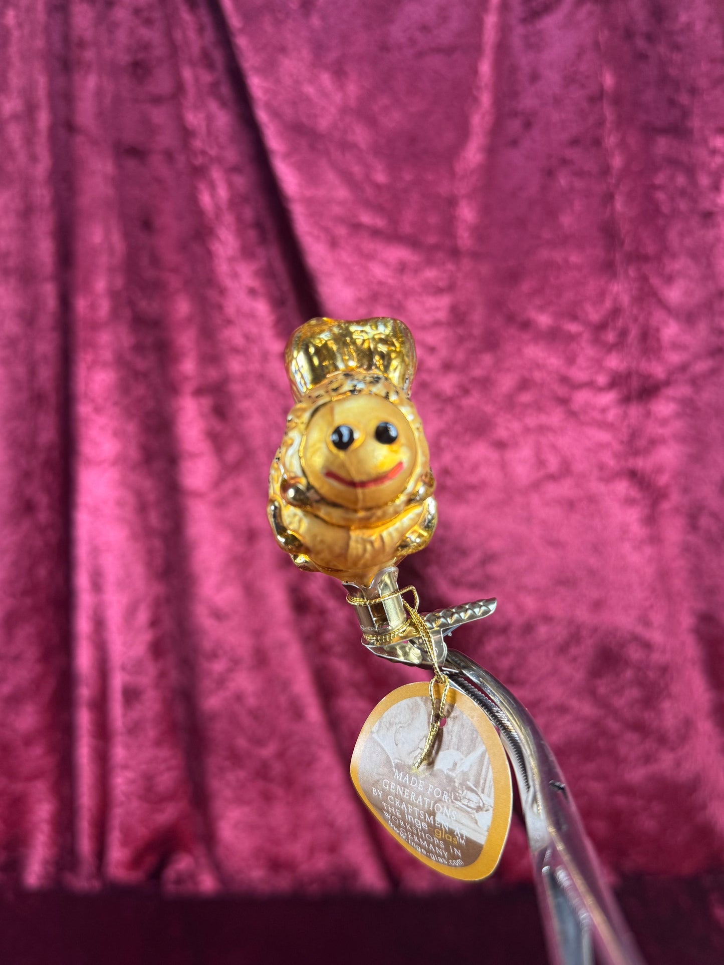 Vintage Christmas - Handblown Clip On Glass Ornament - Yellow Bee - Inge Glas - Germany