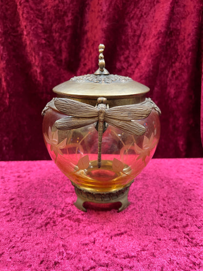 Vintage Oddities - Antique Art Nouveau Opium Jar - Etched Amber Glass - Castilian Poland