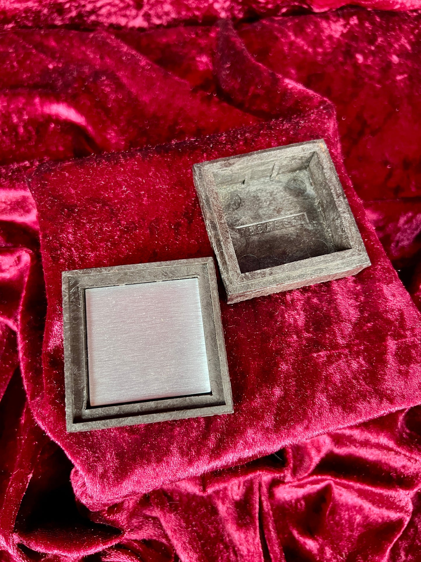 Vintage Trinket Box - Black Carved Flower - 2.5"