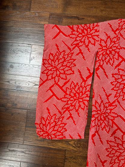 Vintage Clothing - Hand Sewn Kimono Robe - Red Floral Grid - Crepe Silk - OS