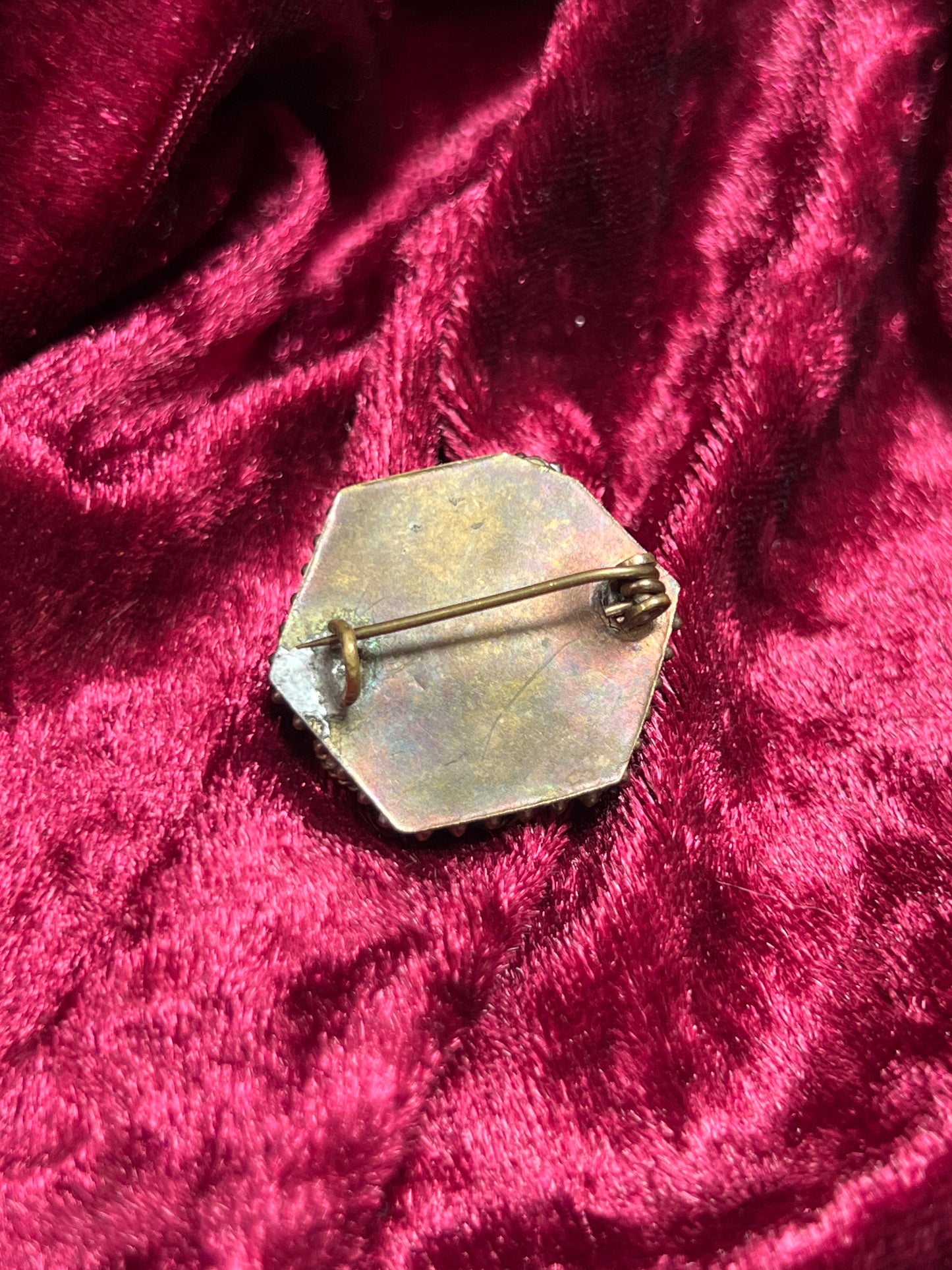 Vintage Jewelry - Brooch - Italian Micro Mosaic - Hexagonal Floral Tile