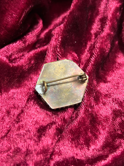 Vintage Jewelry - Brooch - Italian Micro Mosaic - Hexagonal Floral Tile