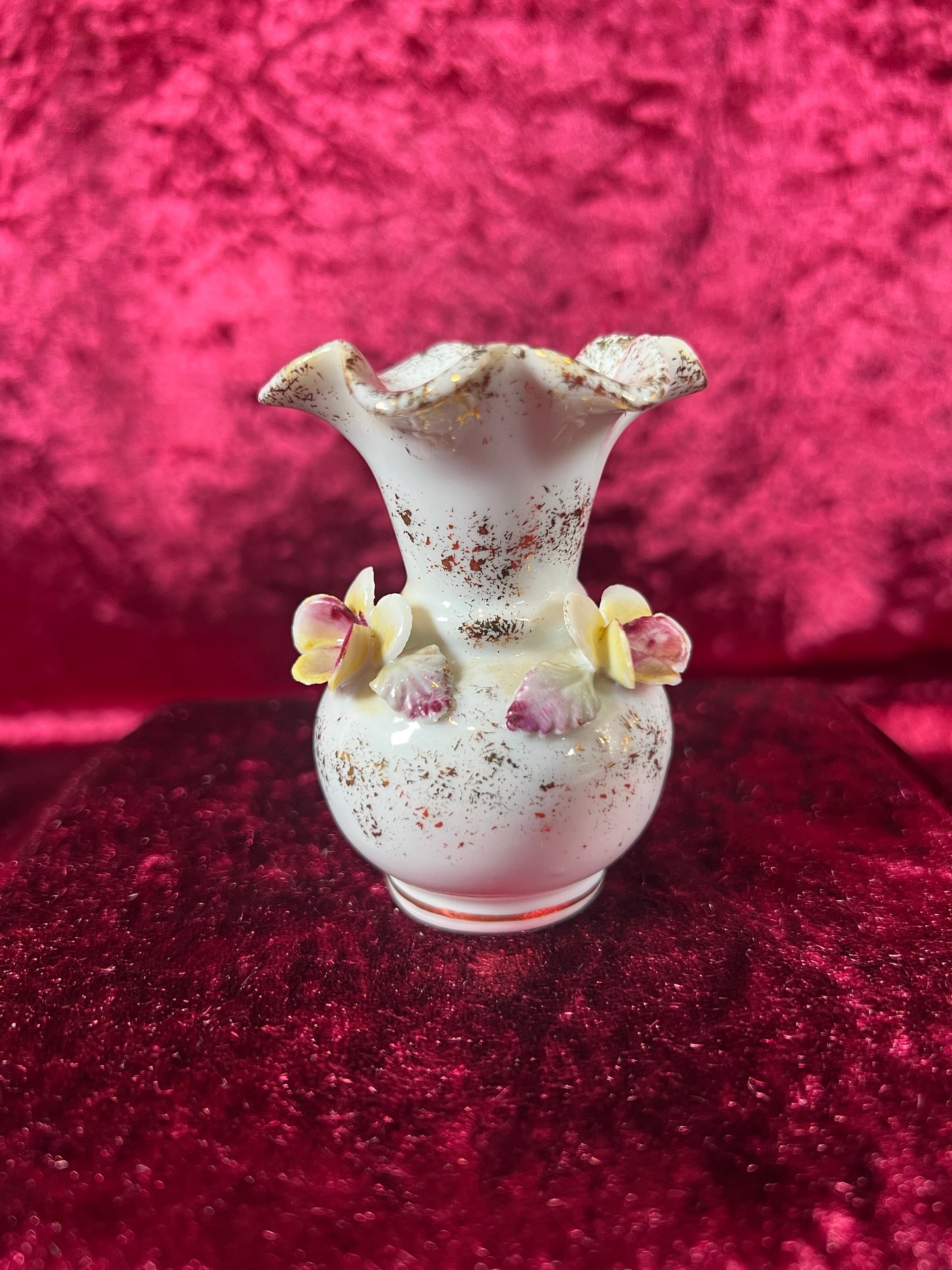 Vintage Figurine - Porcelain Miniature Bud Vase - Frilly 3D Flowers