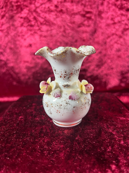 Vintage Figurine - Porcelain Miniature Bud Vase - Frilly 3D Flowers