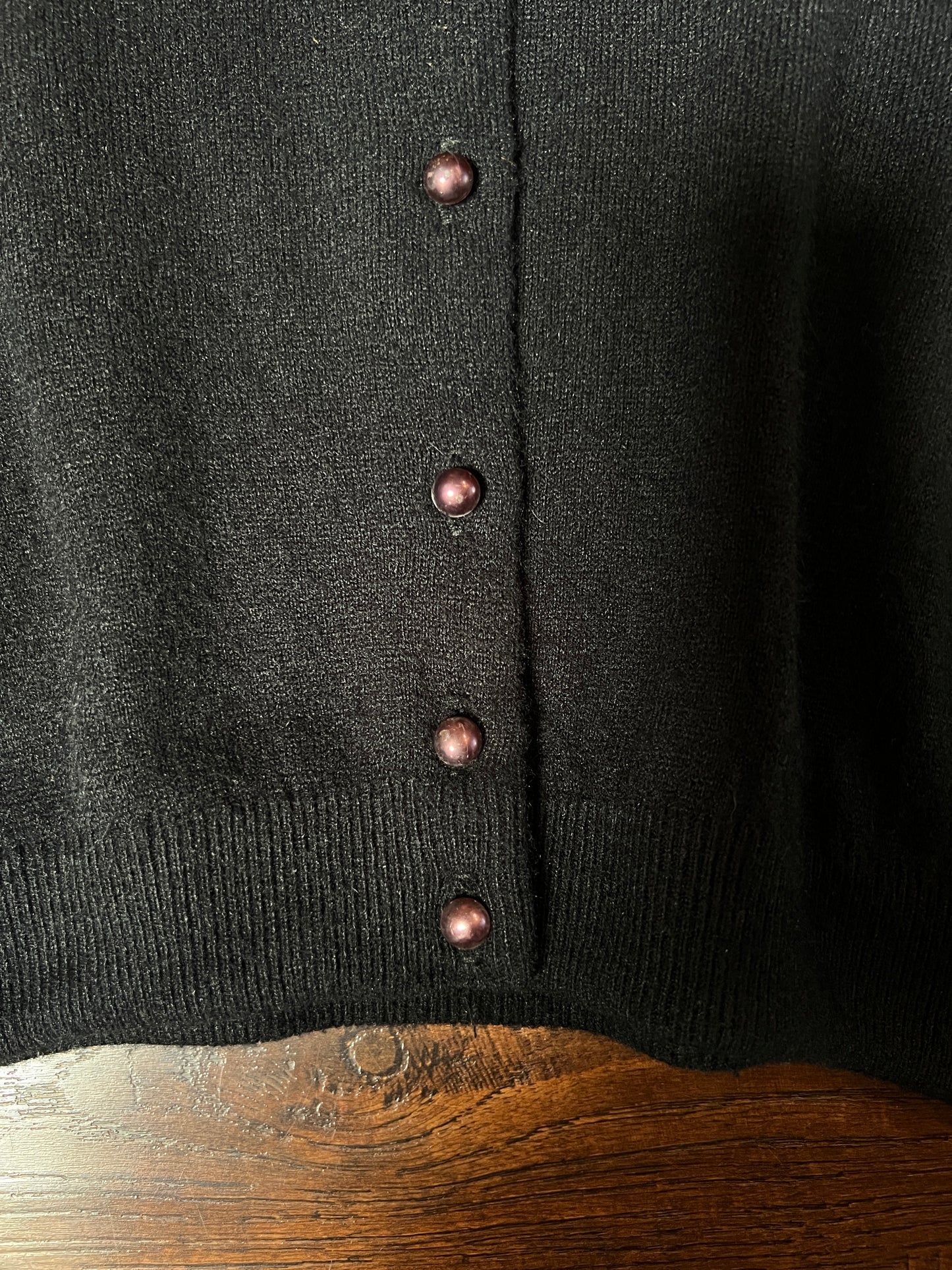 Vintage 1960s Knit Cardigan - Black Sheer Illusion Sequin Yoke with Metal Buttons - Size Medium