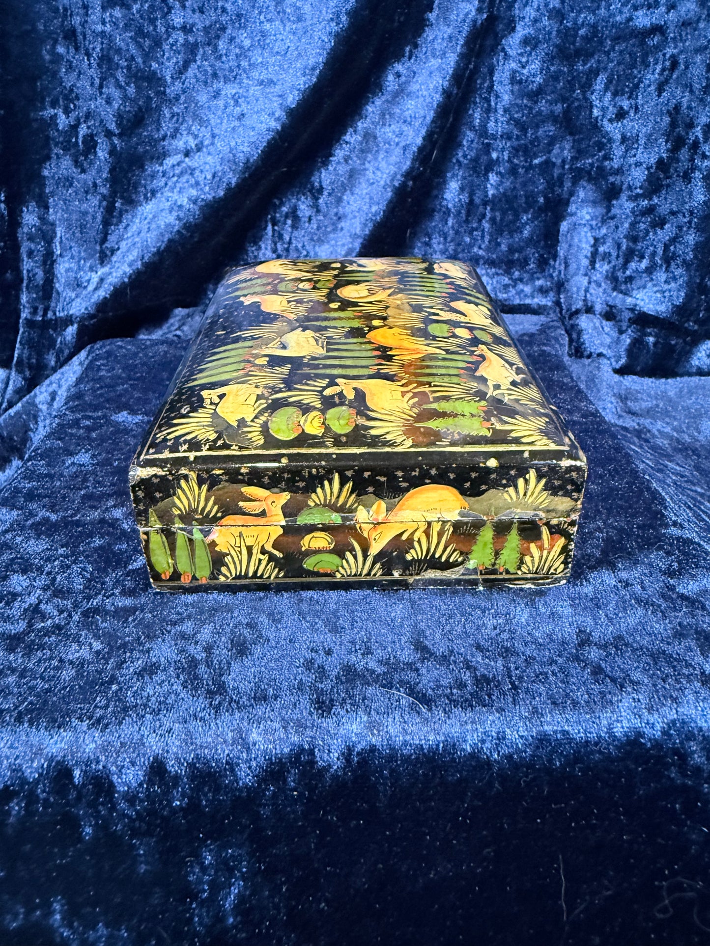 Vintage Papier-Mâché Trinket Box - Hand-Painted Kashmiri Woodland Animals