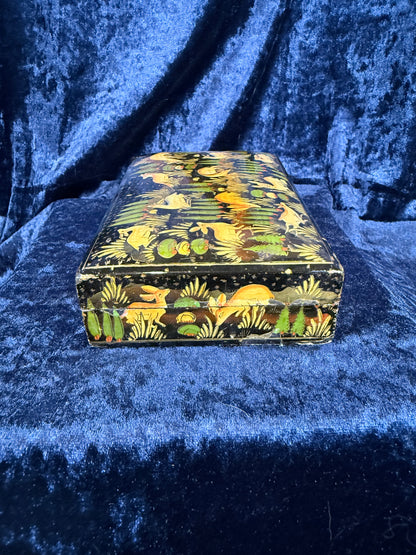 Vintage Papier-Mâché Trinket Box - Hand-Painted Kashmiri Woodland Animals