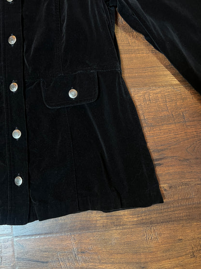 Vintage Paris Sport Club Cotton Velvet Utility Jacket - Black Fitted Snap Front - Medium