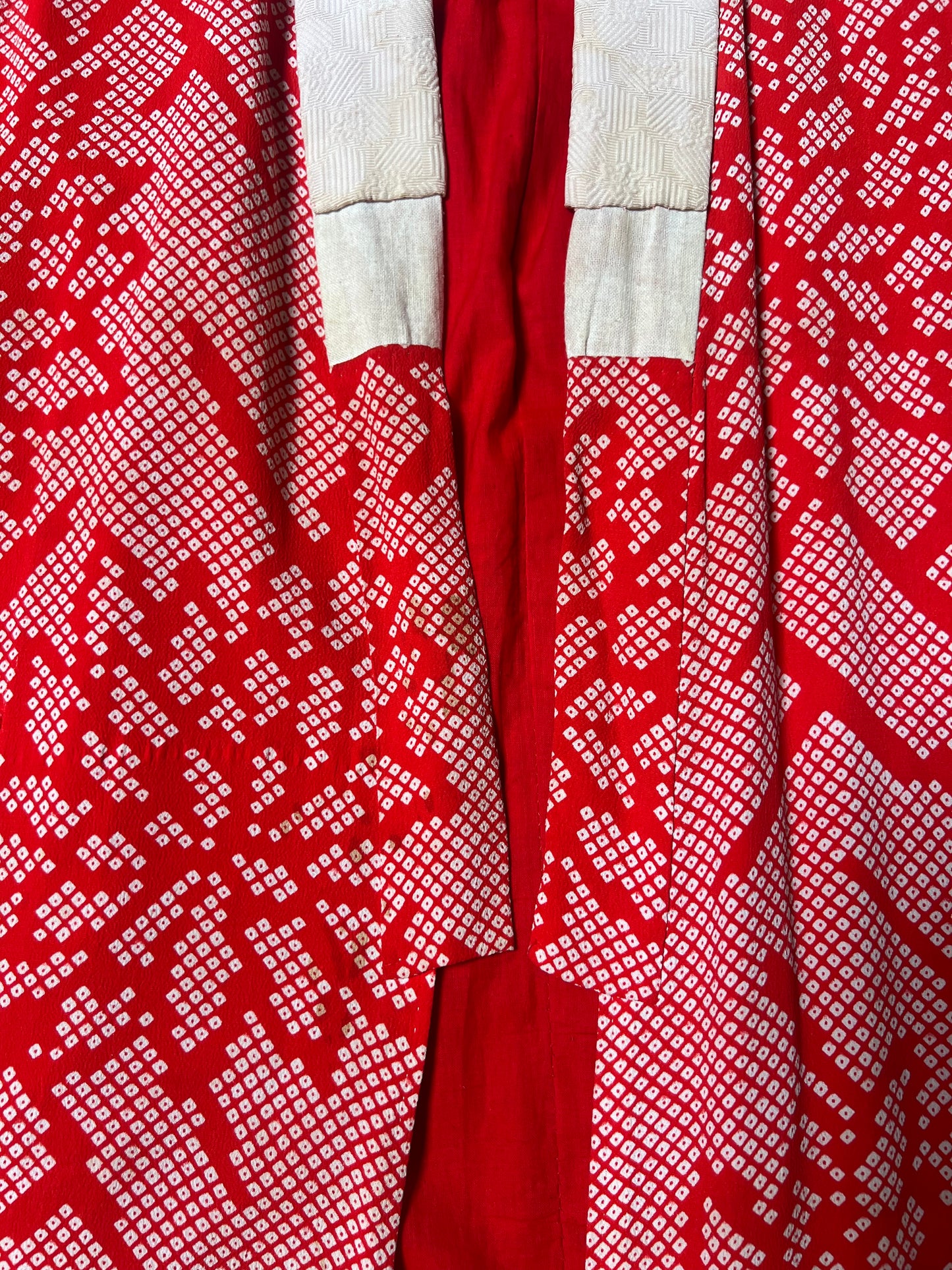 Vintage Clothing - Hand Sewn Kimono Robe - Red Floral Grid - Crepe Silk - OS