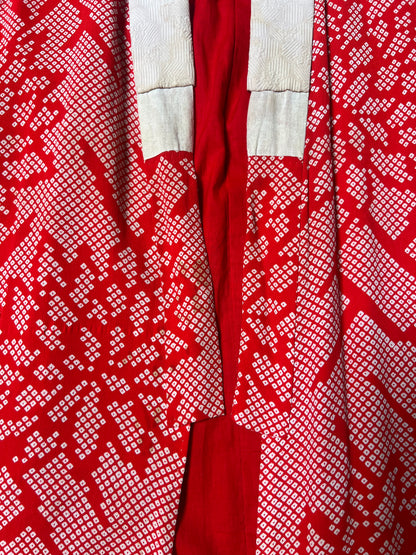 Vintage Clothing - Hand Sewn Kimono Robe - Red Floral Grid - Crepe Silk - OS