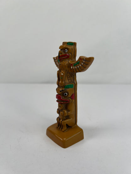 Vintage Souvenir - Thunderbird Totem Pole Figurine - Resin and Wood - 3 7/8"