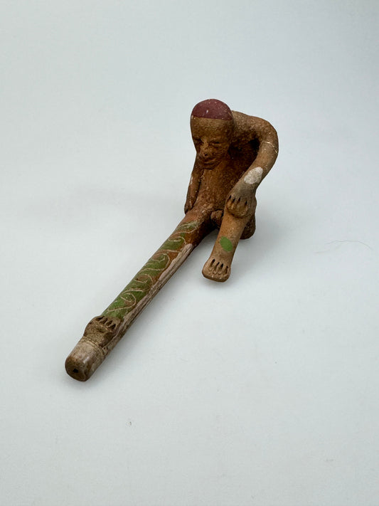 Vintage Folk Art Handmade Pottery - Hand Pipe with Nude Man