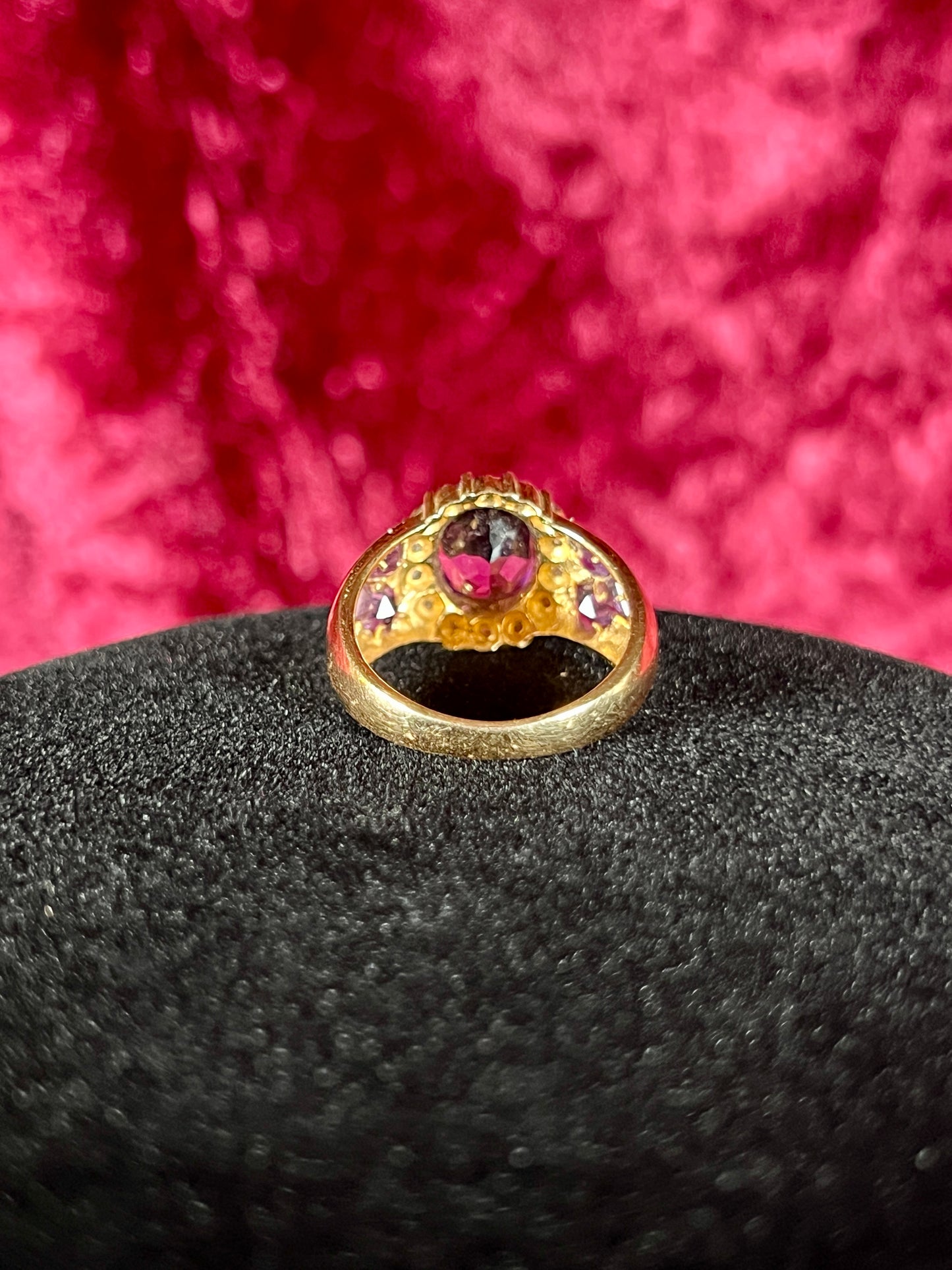 Vintage 14K Yellow Gold Ring – Faceted Amethyst in Cubic Zirconia Halo Setting - ESX - Size 7