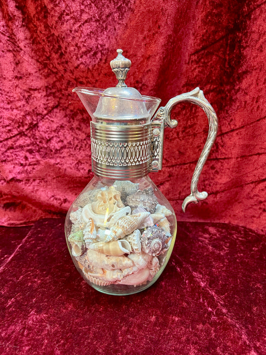 Vintage Curiosities - Silver Plate and Glass Coffee Carafe Filled with Seashells