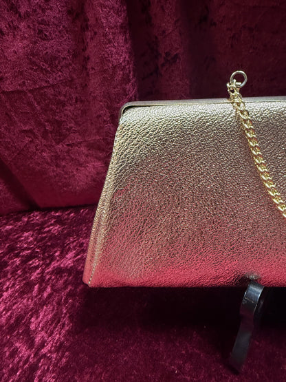 Vintage Accessories - Gold Metallic Clutch - Clasp Closure w/ Chain Strap - 1950s