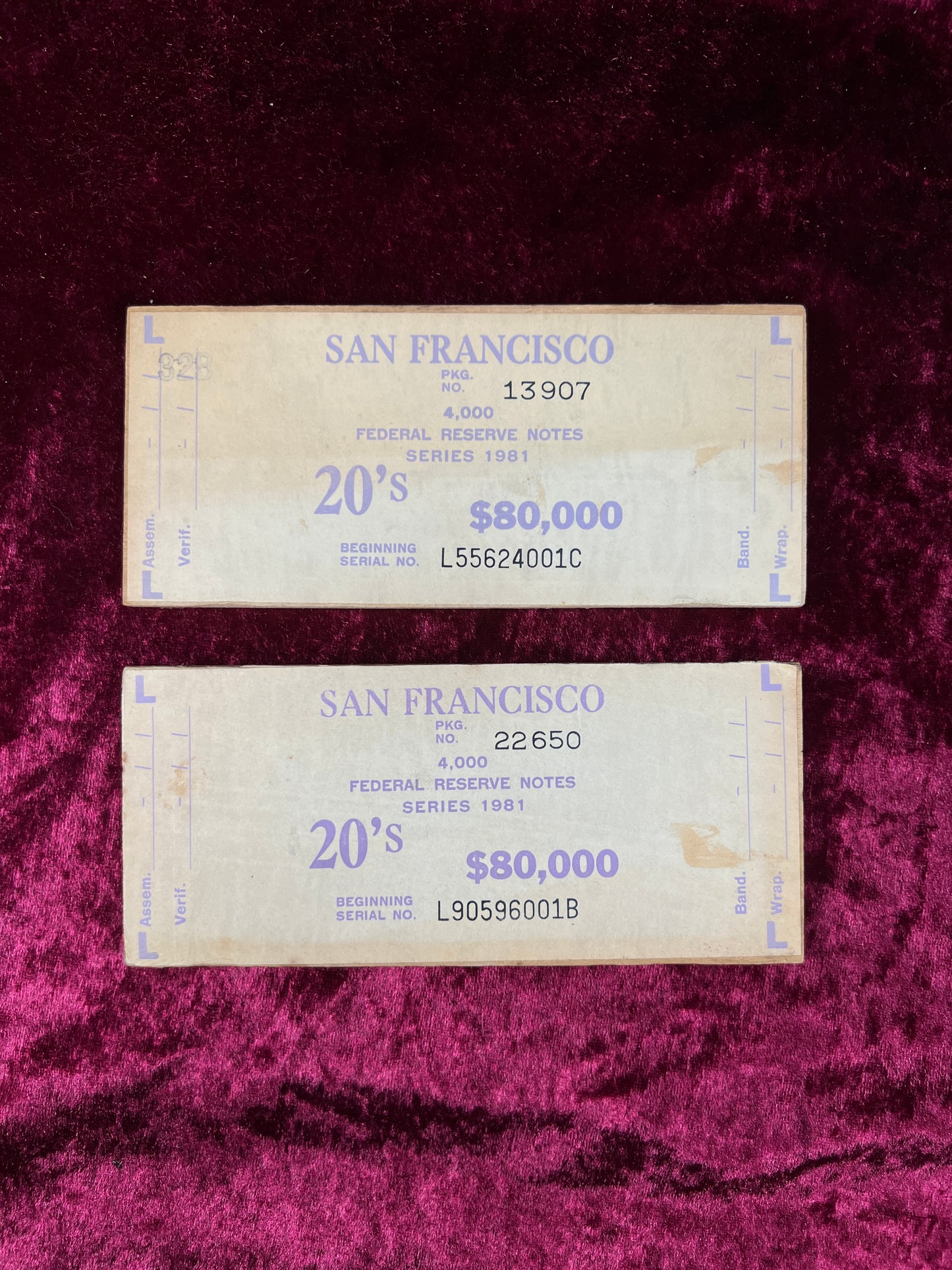Vintage Wood Bank Currency $20 Banding Boards - Federal Reserve San Francisco Set of 10