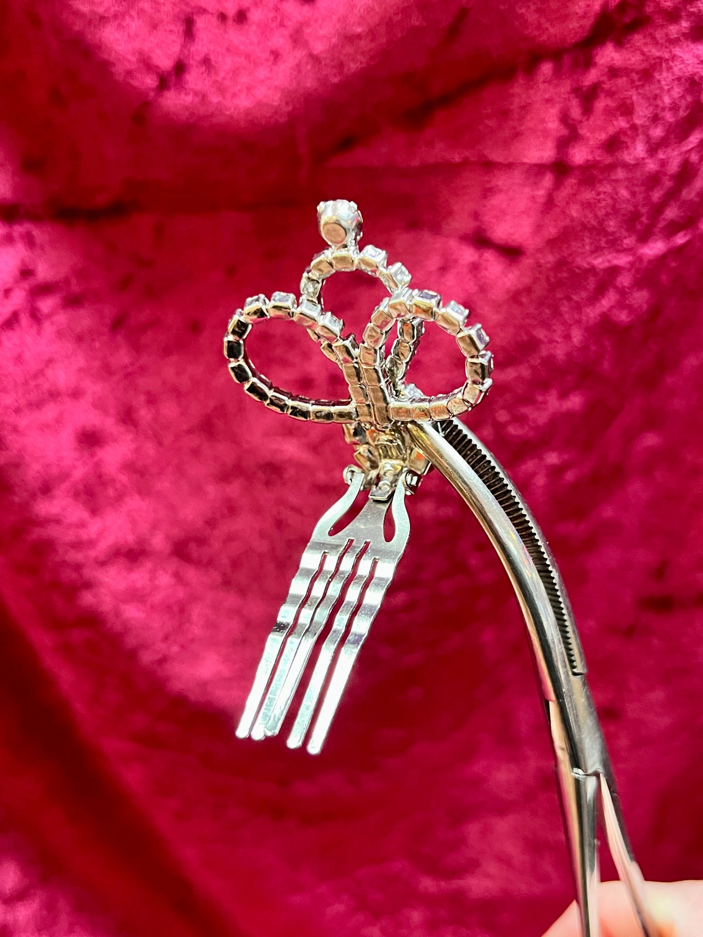 Vintage Accessory - Hair Clip - Round Cut Clear Rhinestone - Floral Spiral Design