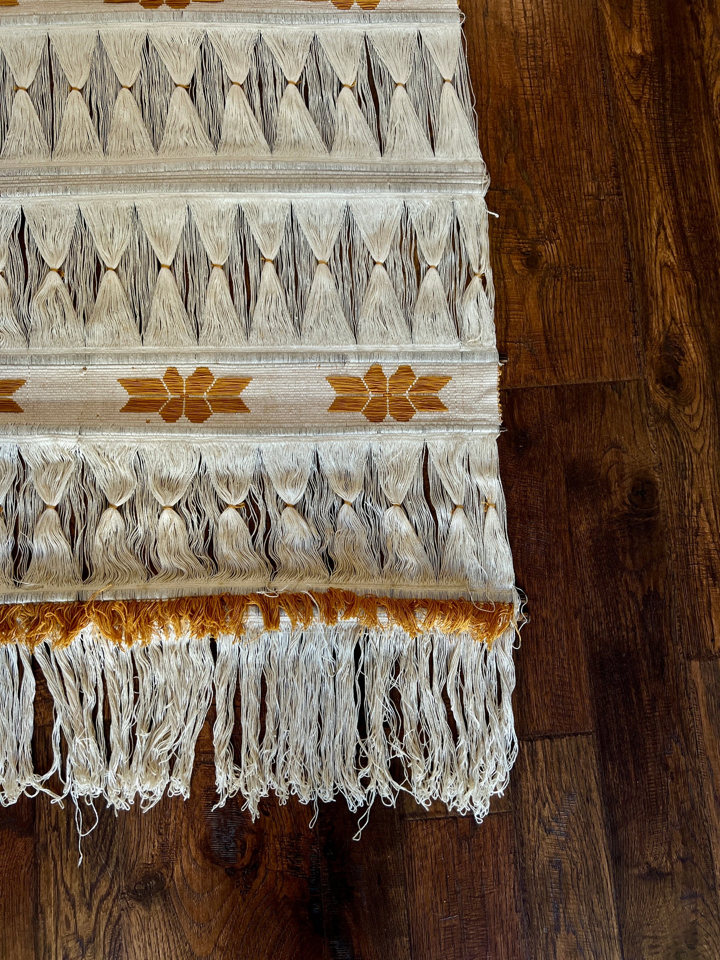 Vintage Colombian Woven Wall Hanging - 1970s Boho Tapestry - Cream and Gold