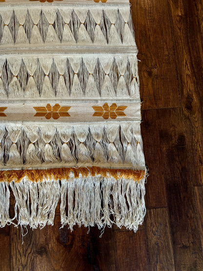 Vintage Colombian Woven Wall Hanging - 1970s Boho Tapestry - Cream and Gold
