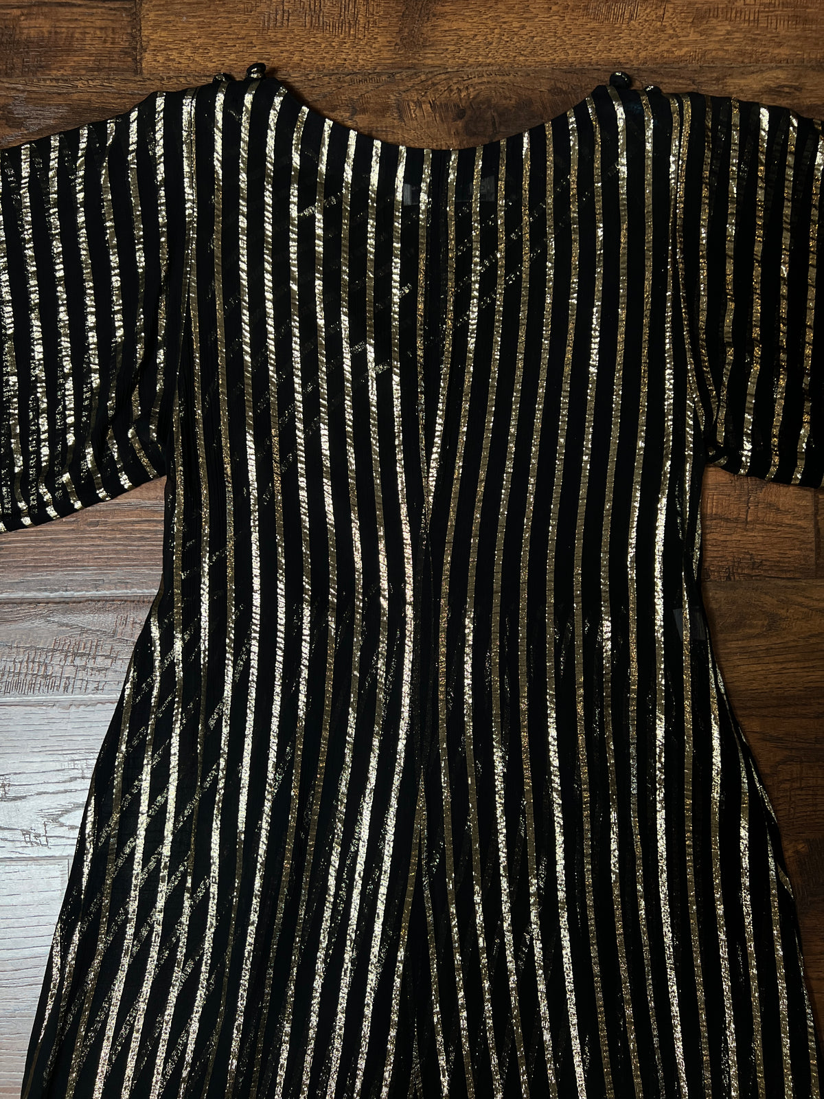 Vintage Albert Nipon Maxi Dress -  Metallic Gold  Sheer Black Butterfly Sleeve Gown - Medium
