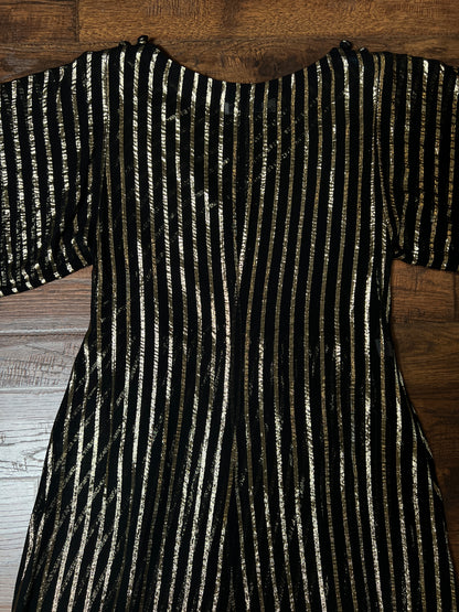 Vintage Albert Nipon Maxi Dress -  Metallic Gold  Sheer Black Butterfly Sleeve Gown - Medium