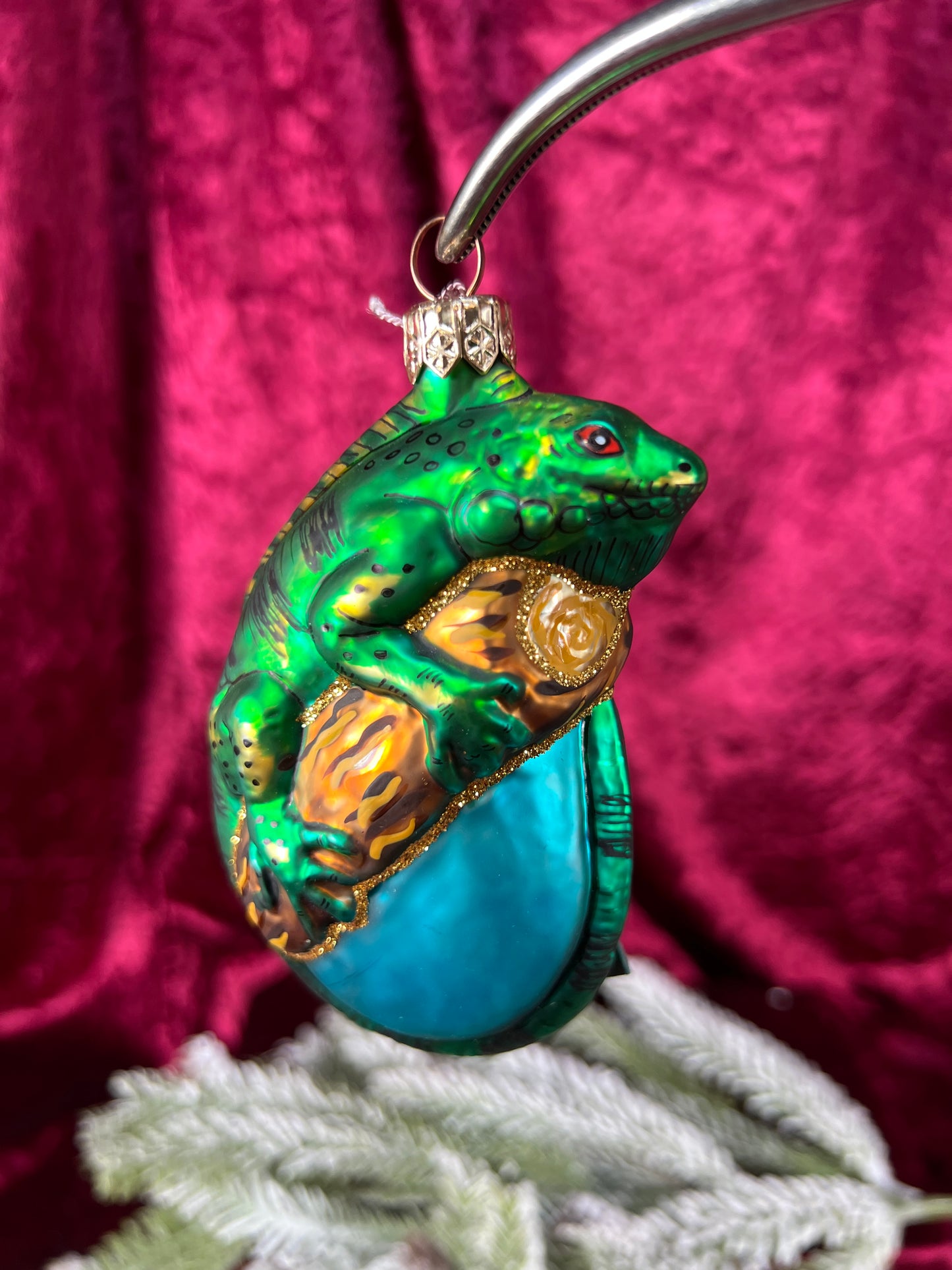 Vintage Christmas - Handblown Glass Ornament - Bright Green Lizard - Ornimals by Discovery Channel - Poland