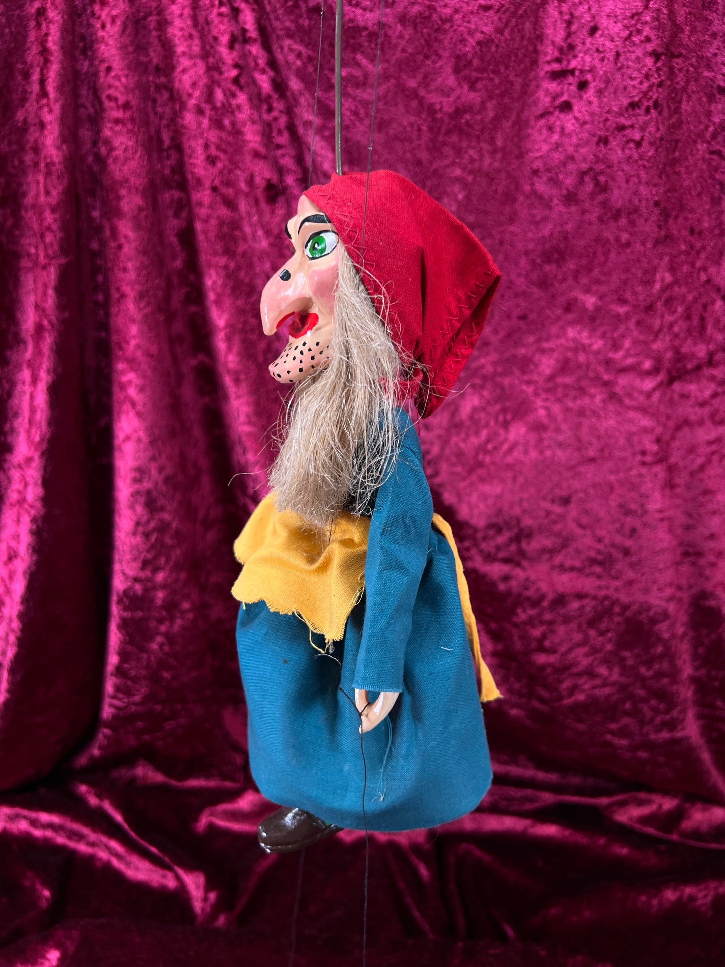 Vintage Marionette Puppet - Ugly Witch Character Folk Art