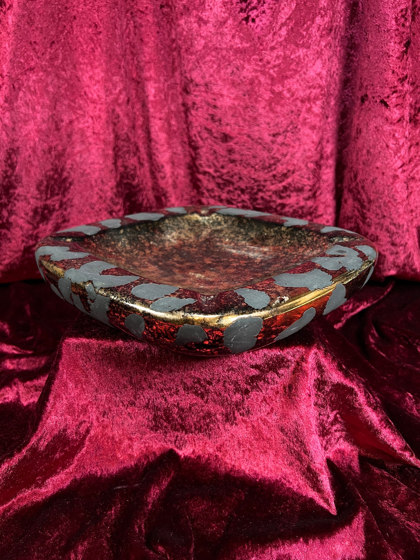 Vintage Mid Century Ceramic Ashtray - Westwood California Metallic Gold Black Leopard Print Glaze