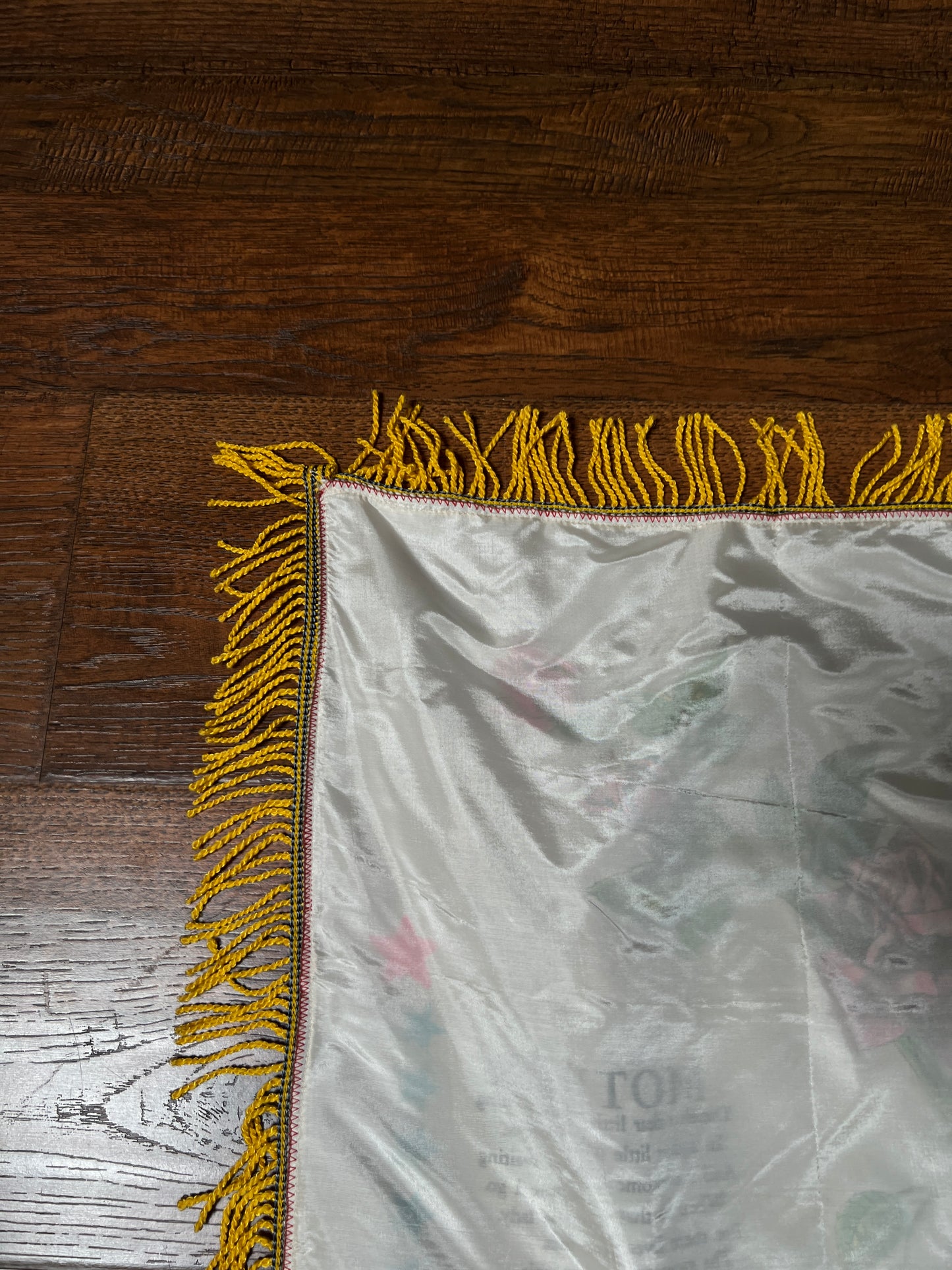 Vintage WWII Satin USMC Pillow Cover — Parris Island Mother Souvenir with Fringe