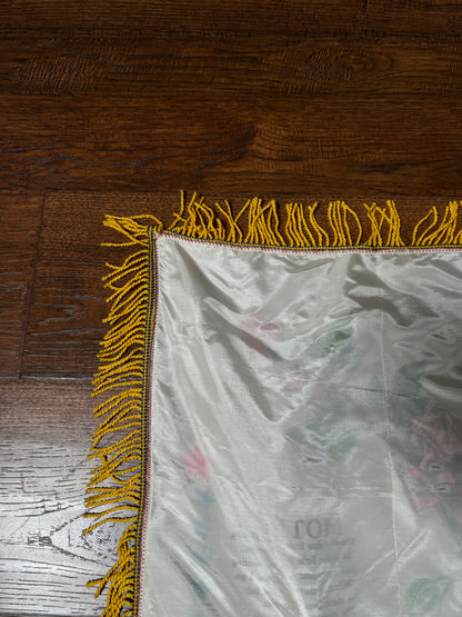 Vintage WWII Satin USMC Pillow Cover — Parris Island Mother Souvenir with Fringe