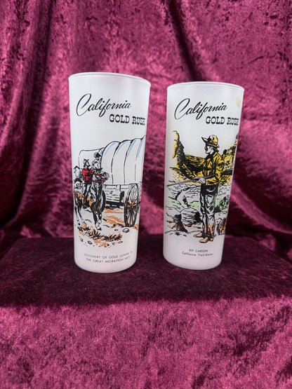 Vintage Milk Glass Tumbler Set – California Gold Rush Souvenir Pair