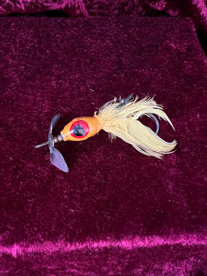 Vintage Fishing Lure Collection - Yellow Bass Popper, Heddon Black Fidgit, Miniature Marlin