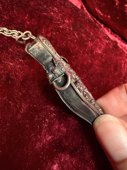 Antique Sterling Silver Needle Case Pendant Chatelaine – Carnelian Bead Late Qing Dynasty Style