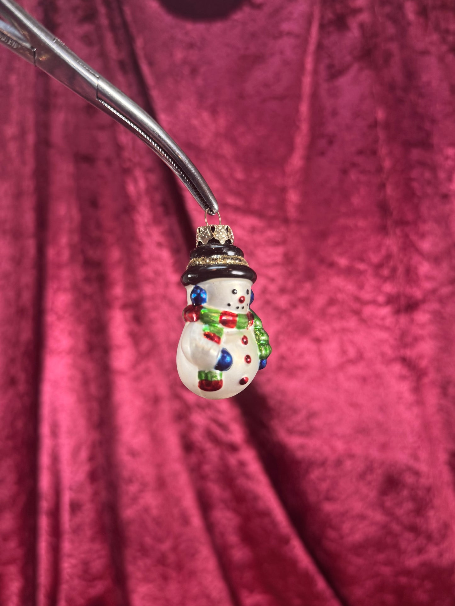 Vintage Christmas - Handblown Glass Ornament - Classic Snowman - 2"