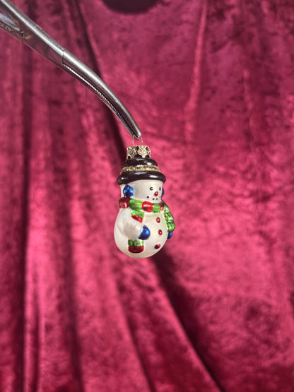 Vintage Christmas - Handblown Glass Ornament - Classic Snowman - 2"