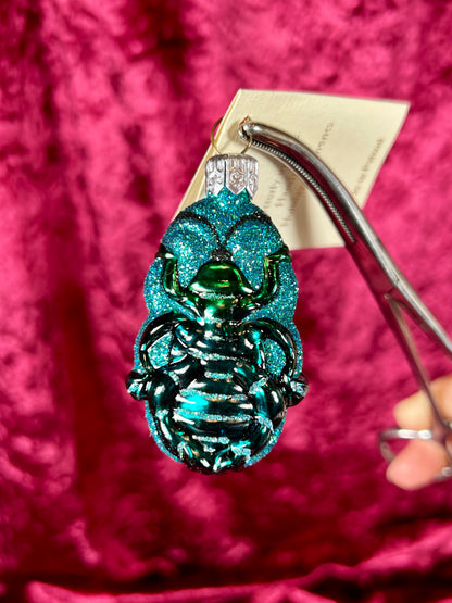 Vintage Christmas - Handblown Glass Ornament - Cleopatra's Scarab - Blue and Green - Patricia Breen