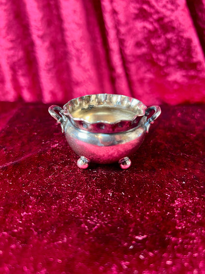 Vintage Kitchen - Footed Salt Cellar - Sterling Silver Plated - Scalloped Edge with Handles - Silver Plate Co.