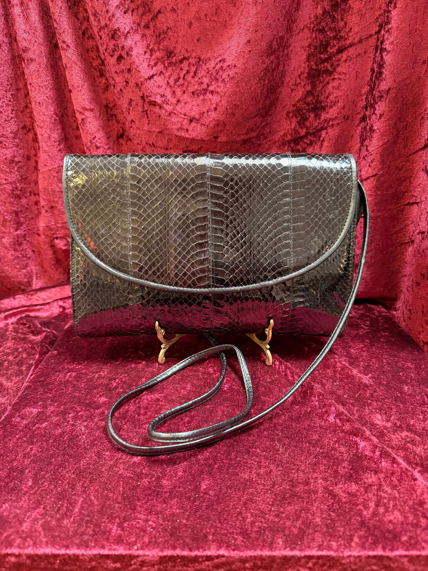 Vintage Accessories - Crossbody Evening Purse - Genuine Black Snakeskin - Jennifer Moore