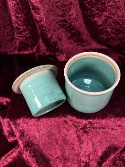 Vintage Ceramic French Crock Style Butter Bell – Muted Turquoise Glaze