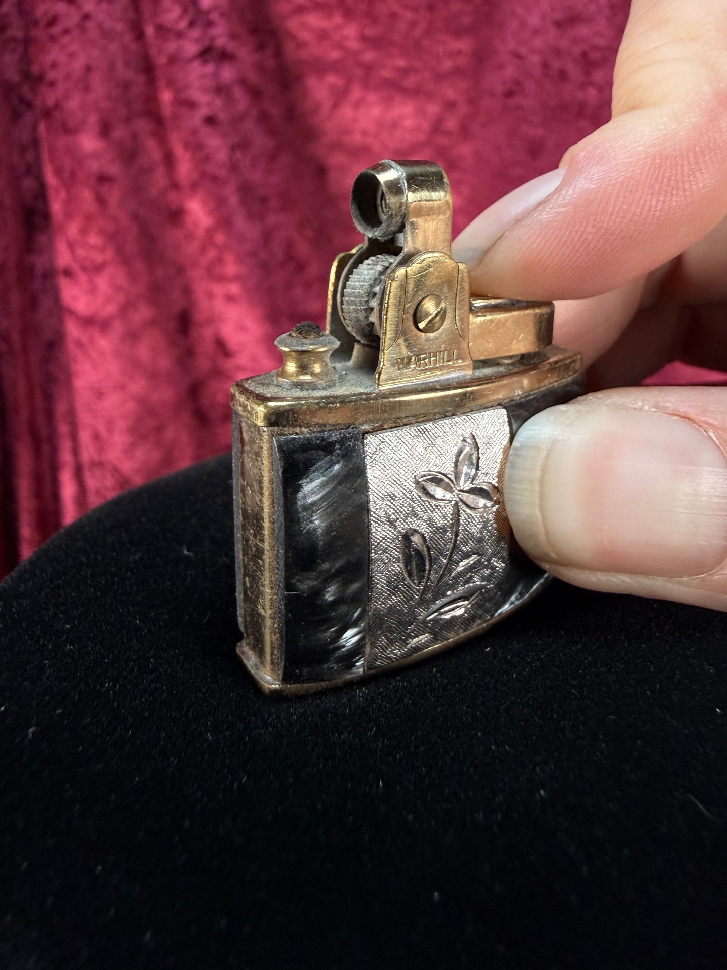 Vintage Brass Pocket Lighter – Floral Inlay - Marhill Japan
