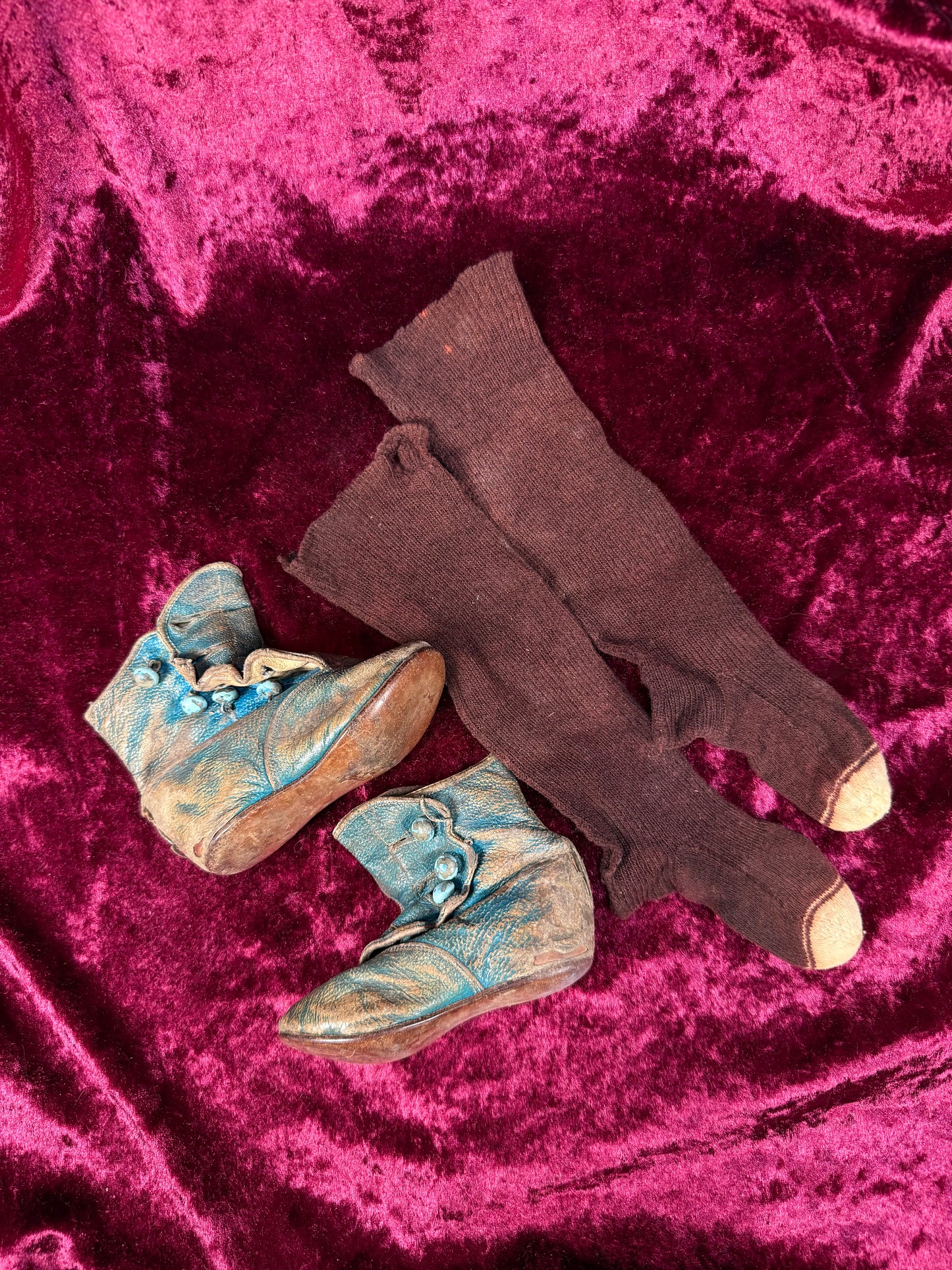 Antique Leather Baby Shoes / Boots – Edwardian Button Up High Tops in Teal
